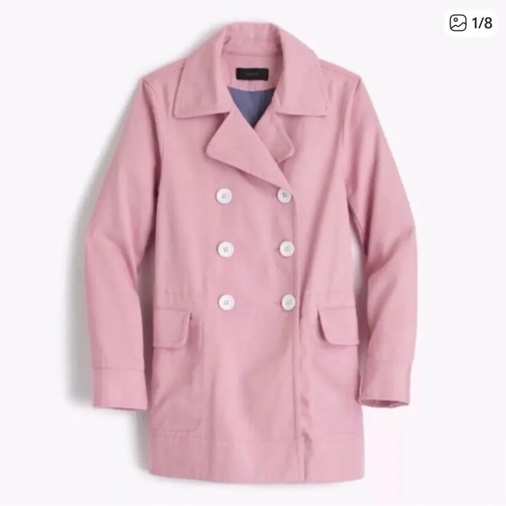 J. Crew cotton twill double breasted partially lined pink pea coat sz 4